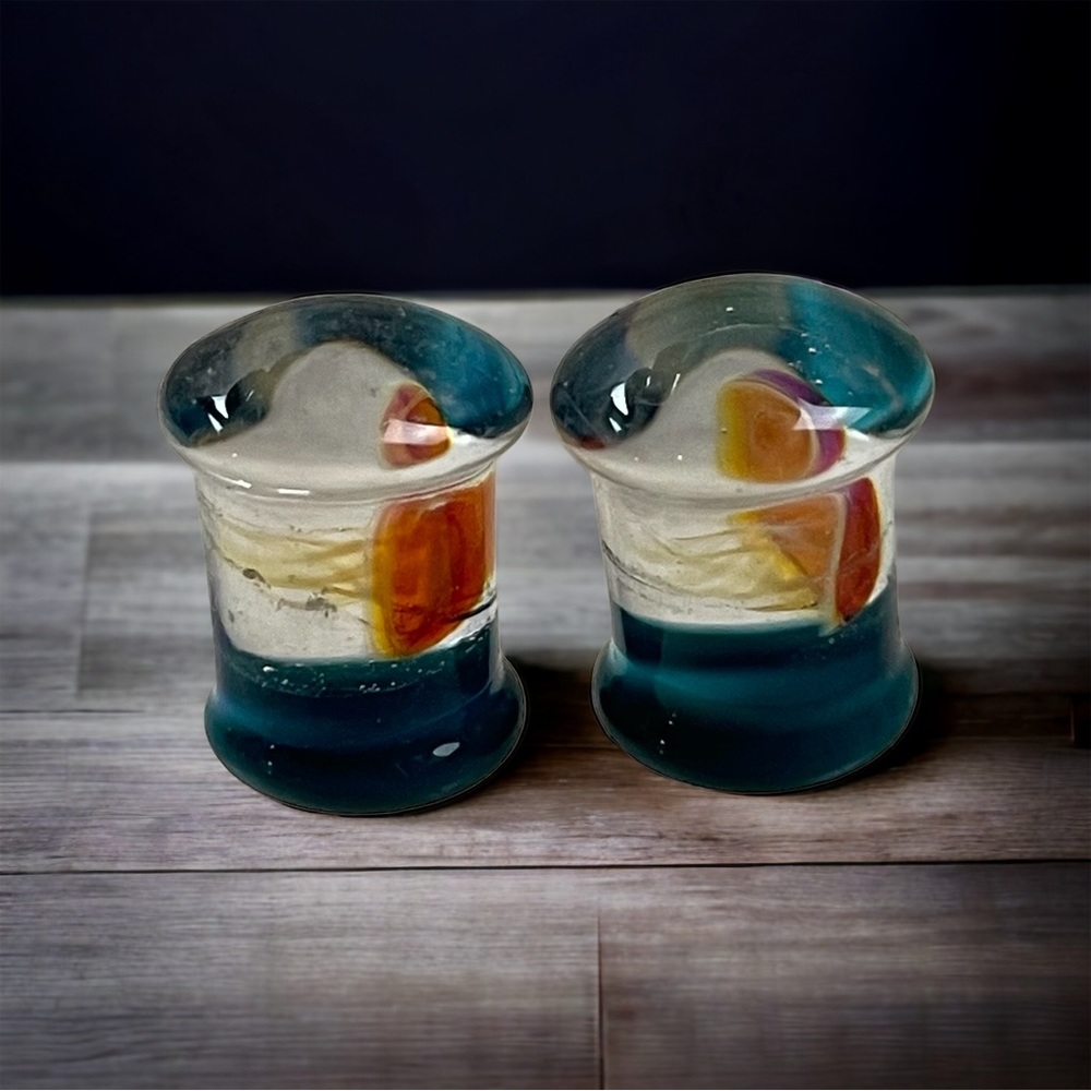 PAIR Jellyfish Glass Double Flare Plugs Jelly Fish Gauges Jewelry 10mm 00g